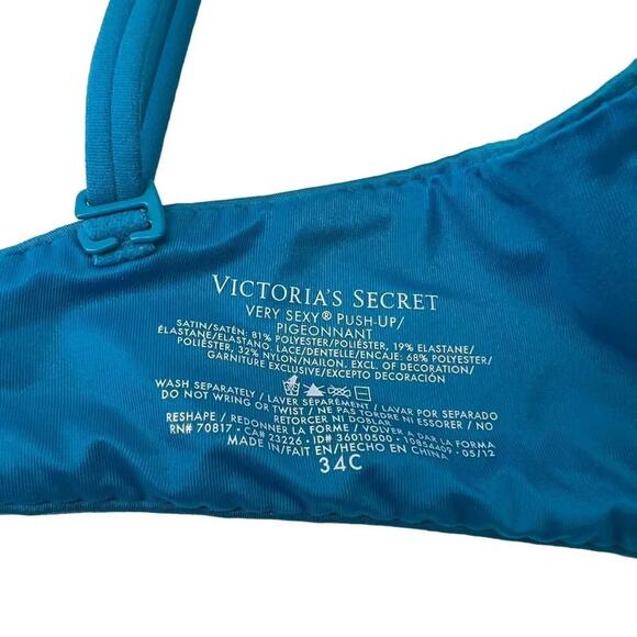 Victoria's Secret Very Sexy Push Up Bra Teal Lime Lace 34C - Picture 5 of 7